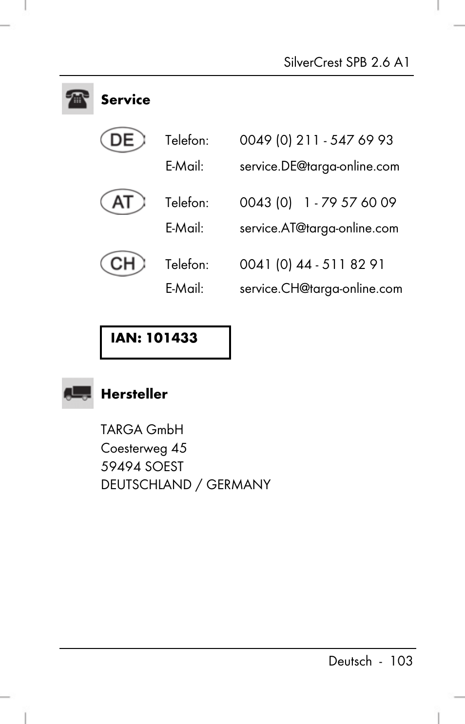 Silvercrest SPB 2.6 A1 User Manual | Page 105 / 106