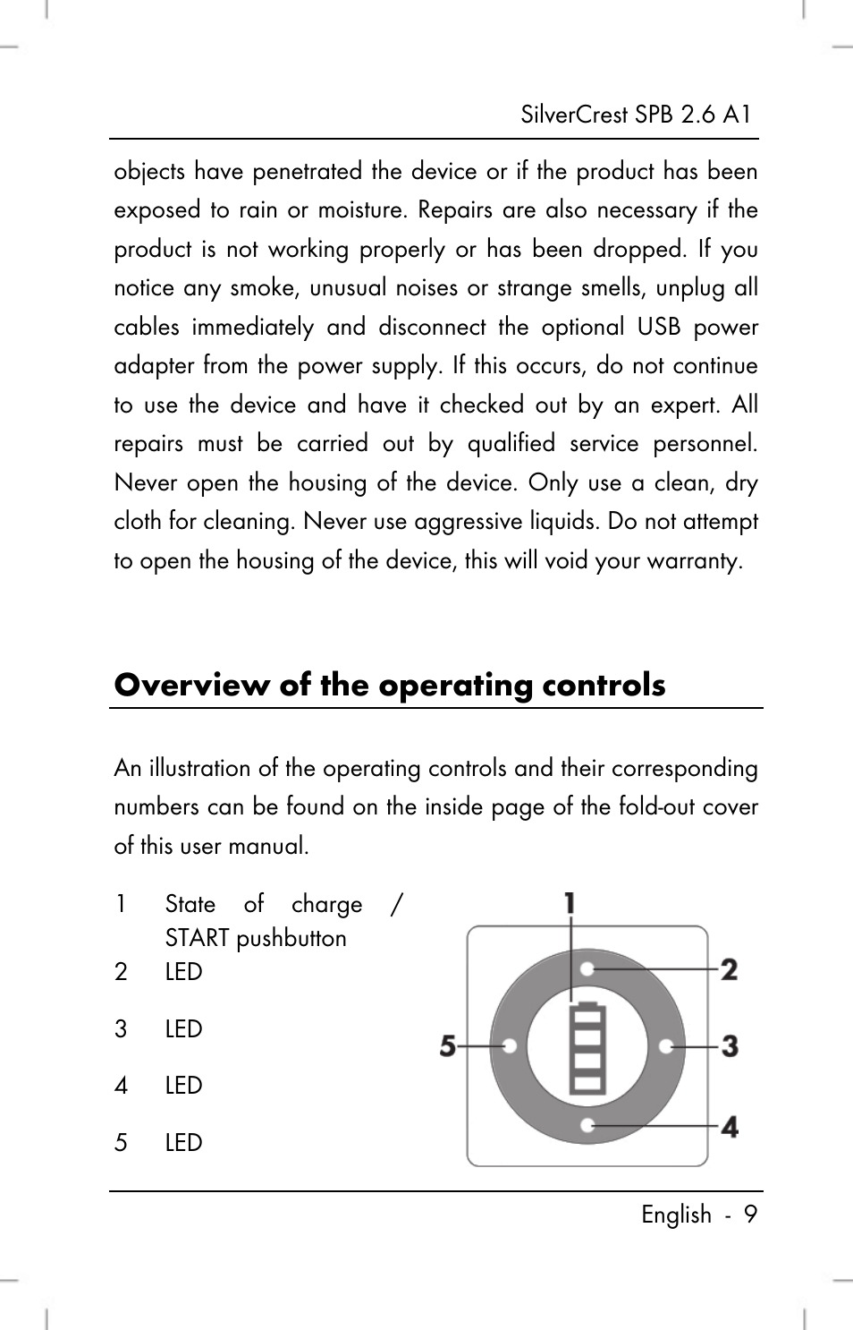 Overview of the operating controls | Silvercrest SPB 2.6 A1 User Manual | Page 11 / 106