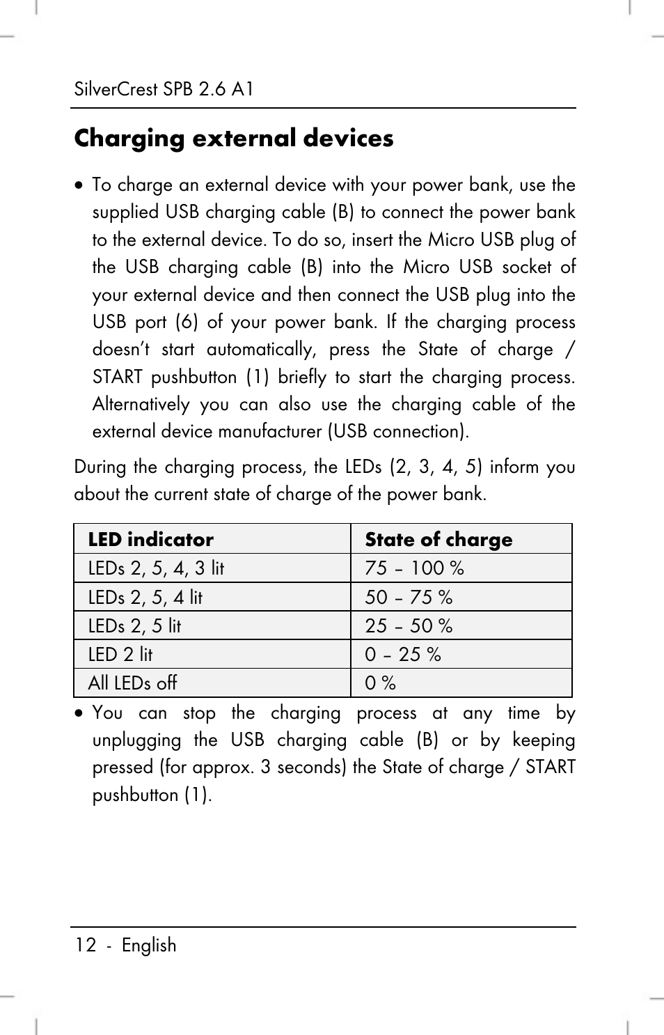 Charging external devices | Silvercrest SPB 2.6 A1 User Manual | Page 14 / 106