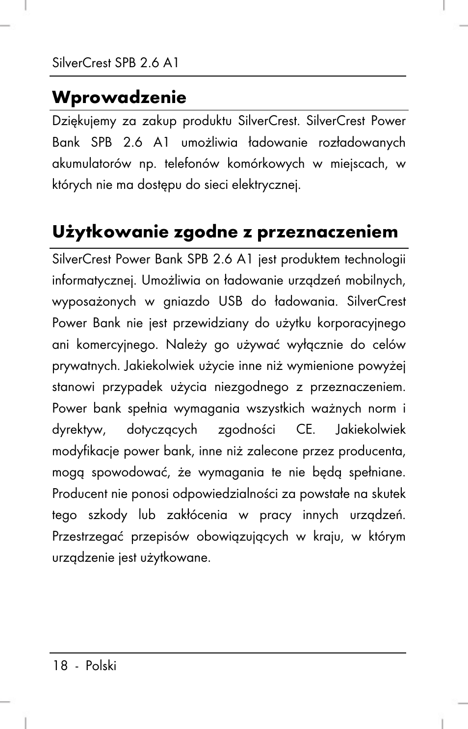 Wprowadzenie, Użytkowanie zgodne z przeznaczeniem | Silvercrest SPB 2.6 A1 User Manual | Page 20 / 106