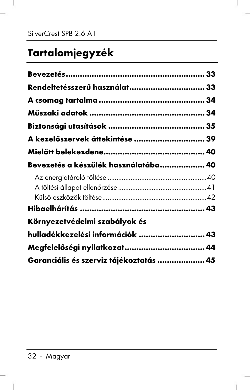 Tartalomjegyzék | Silvercrest SPB 2.6 A1 User Manual | Page 34 / 106
