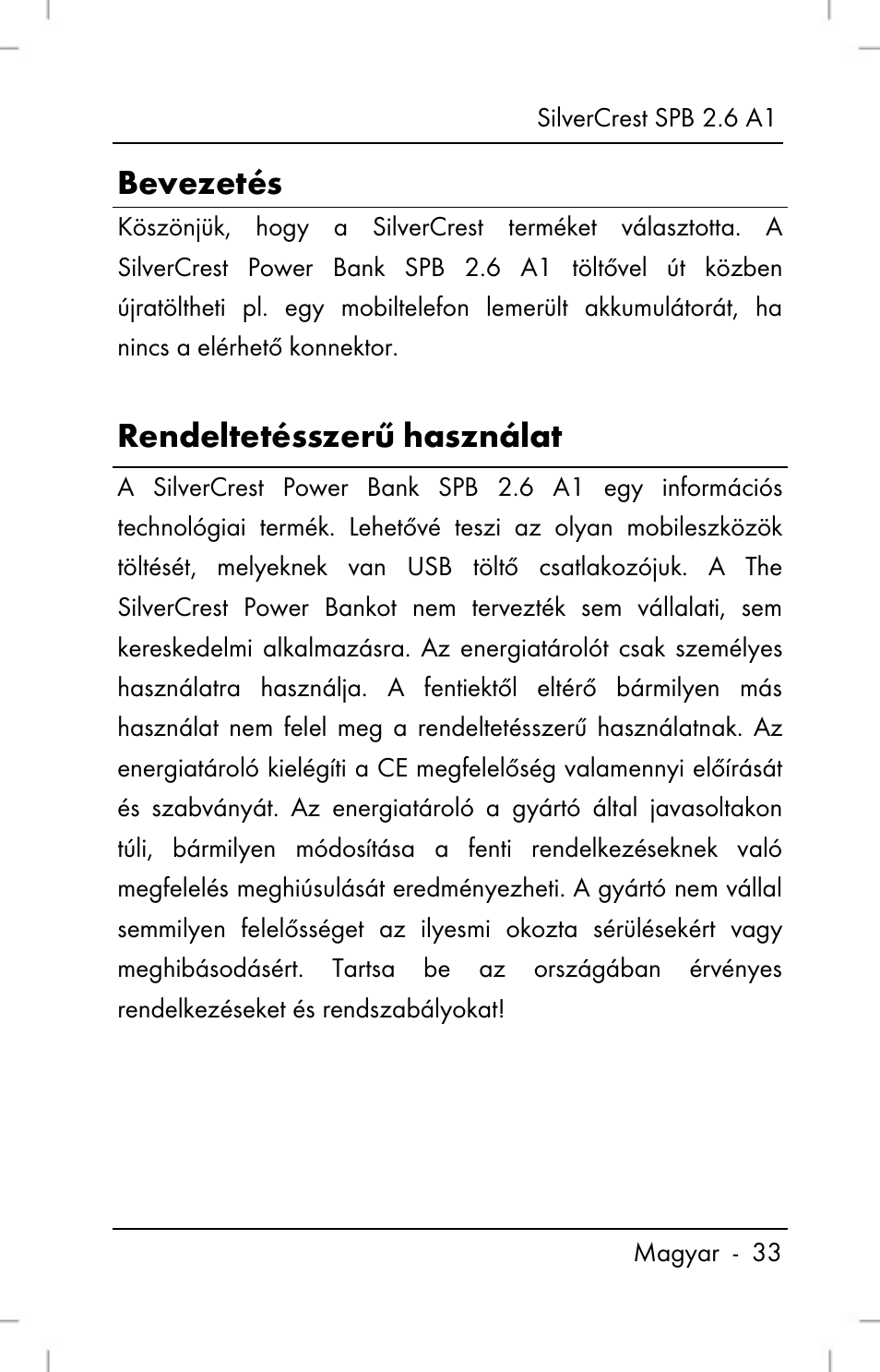Bevezetés, Rendeltetésszerű használat | Silvercrest SPB 2.6 A1 User Manual | Page 35 / 106