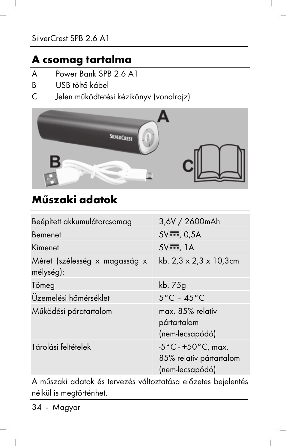 A csomag tartalma, Műszaki adatok | Silvercrest SPB 2.6 A1 User Manual | Page 36 / 106