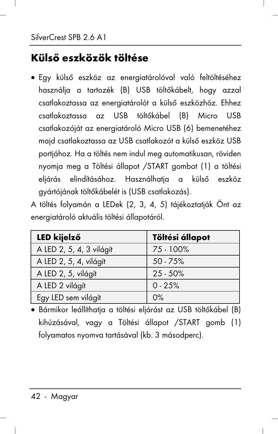 Külső eszközök töltése | Silvercrest SPB 2.6 A1 User Manual | Page 44 / 106