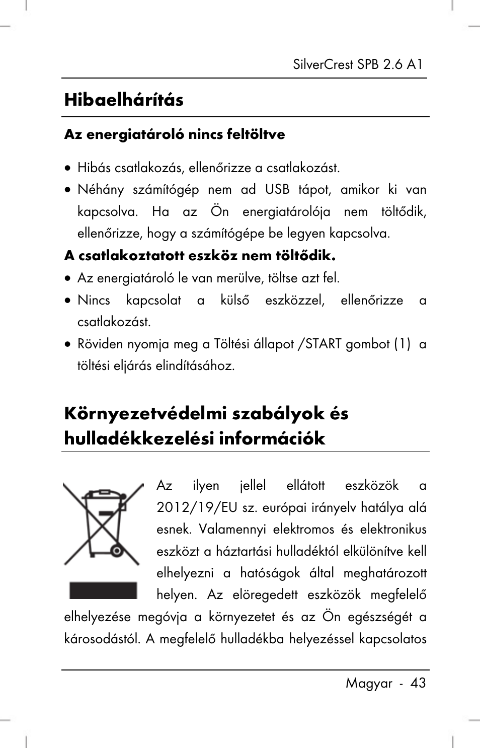 Hibaelhárítás | Silvercrest SPB 2.6 A1 User Manual | Page 45 / 106