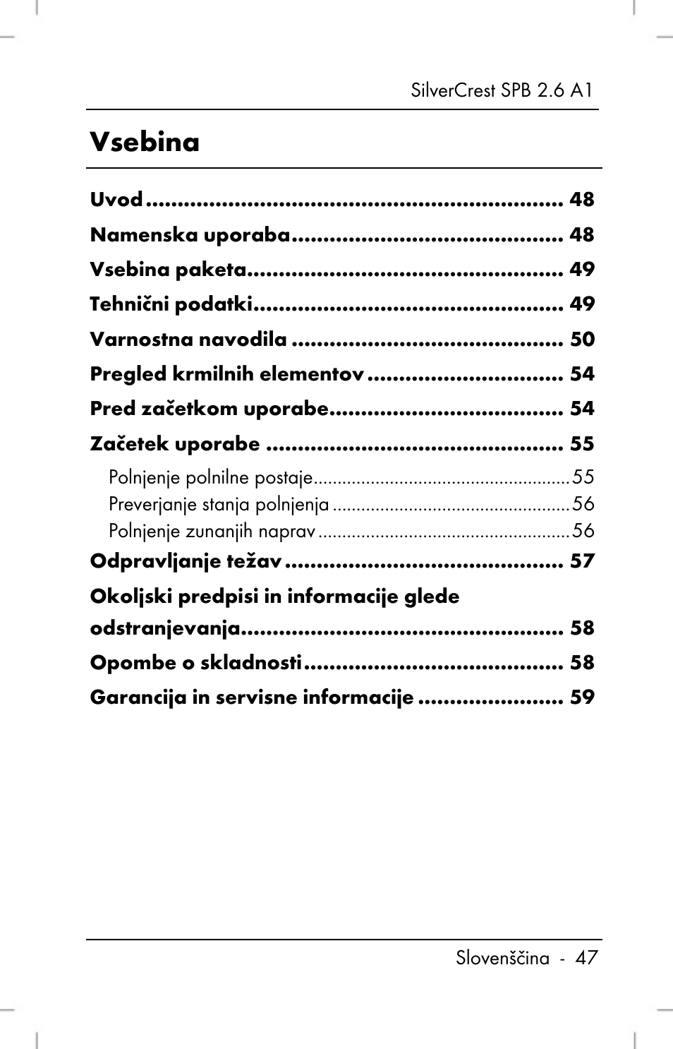 Vsebina | Silvercrest SPB 2.6 A1 User Manual | Page 49 / 106
