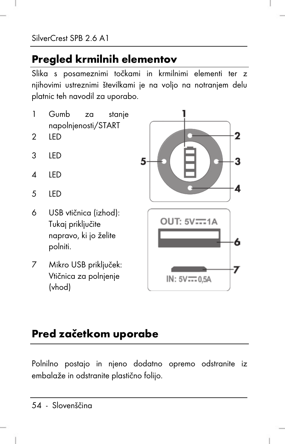 Pregled krmilnih elementov, Pred začetkom uporabe | Silvercrest SPB 2.6 A1 User Manual | Page 56 / 106