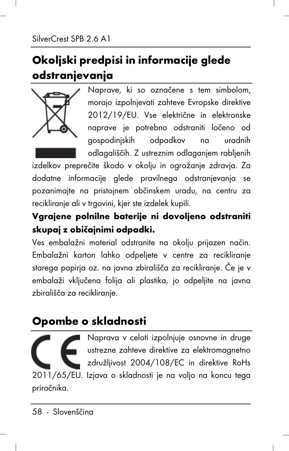 Opombe o skladnosti | Silvercrest SPB 2.6 A1 User Manual | Page 60 / 106