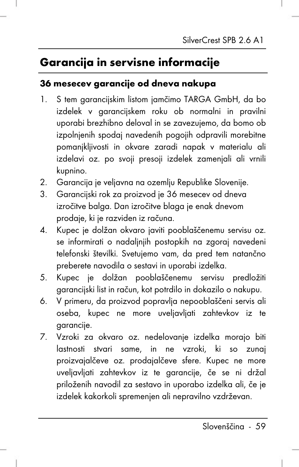 Garancija in servisne informacije | Silvercrest SPB 2.6 A1 User Manual | Page 61 / 106