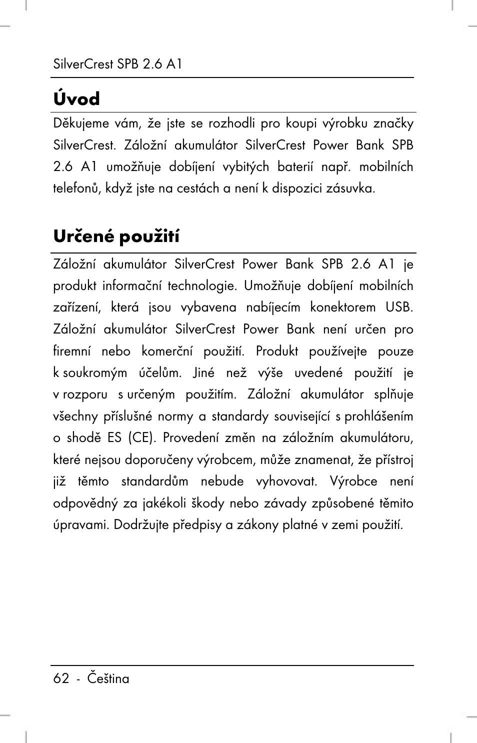 Úvod, Určené použití | Silvercrest SPB 2.6 A1 User Manual | Page 64 / 106
