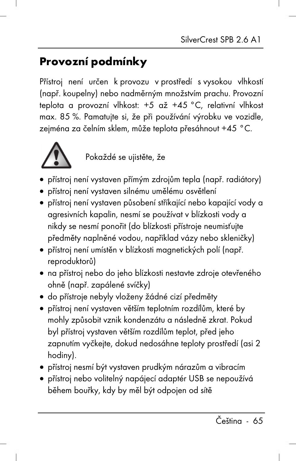 Provozní podmínky | Silvercrest SPB 2.6 A1 User Manual | Page 67 / 106
