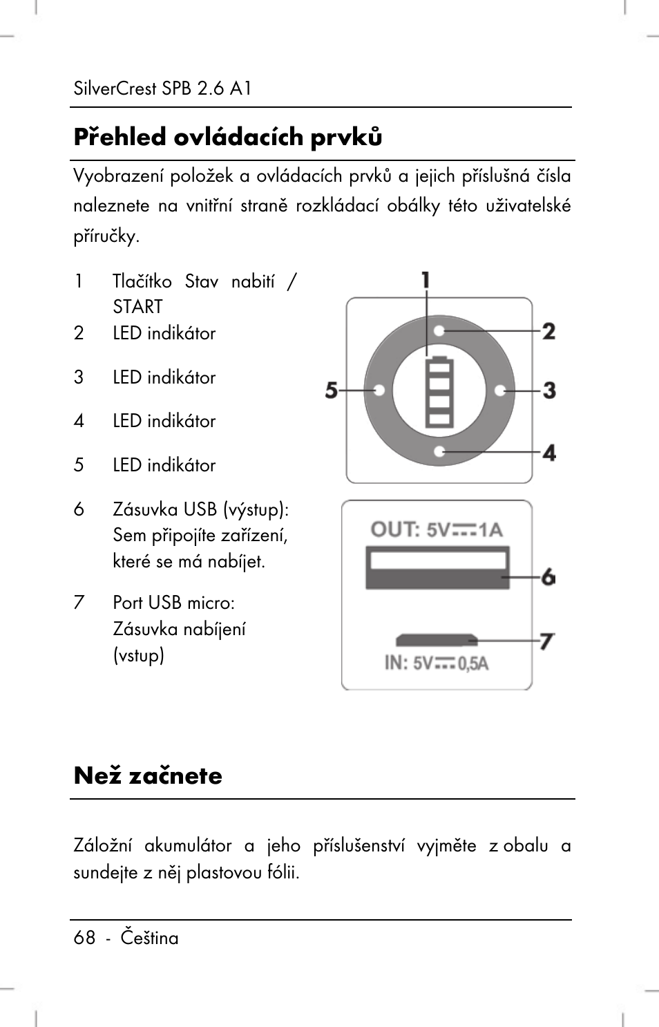 Přehled ovládacích prvků, Než začnete | Silvercrest SPB 2.6 A1 User Manual | Page 70 / 106