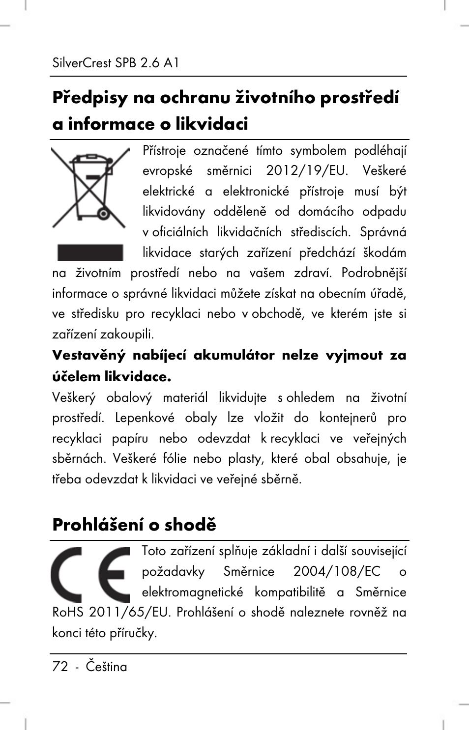 Prohlášení o shodě | Silvercrest SPB 2.6 A1 User Manual | Page 74 / 106