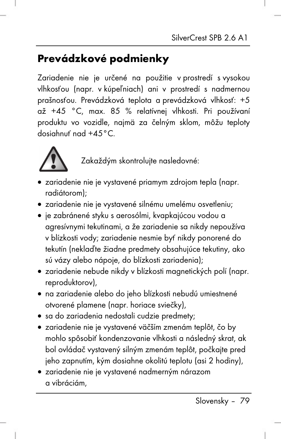 Prevádzkové podmienky | Silvercrest SPB 2.6 A1 User Manual | Page 81 / 106