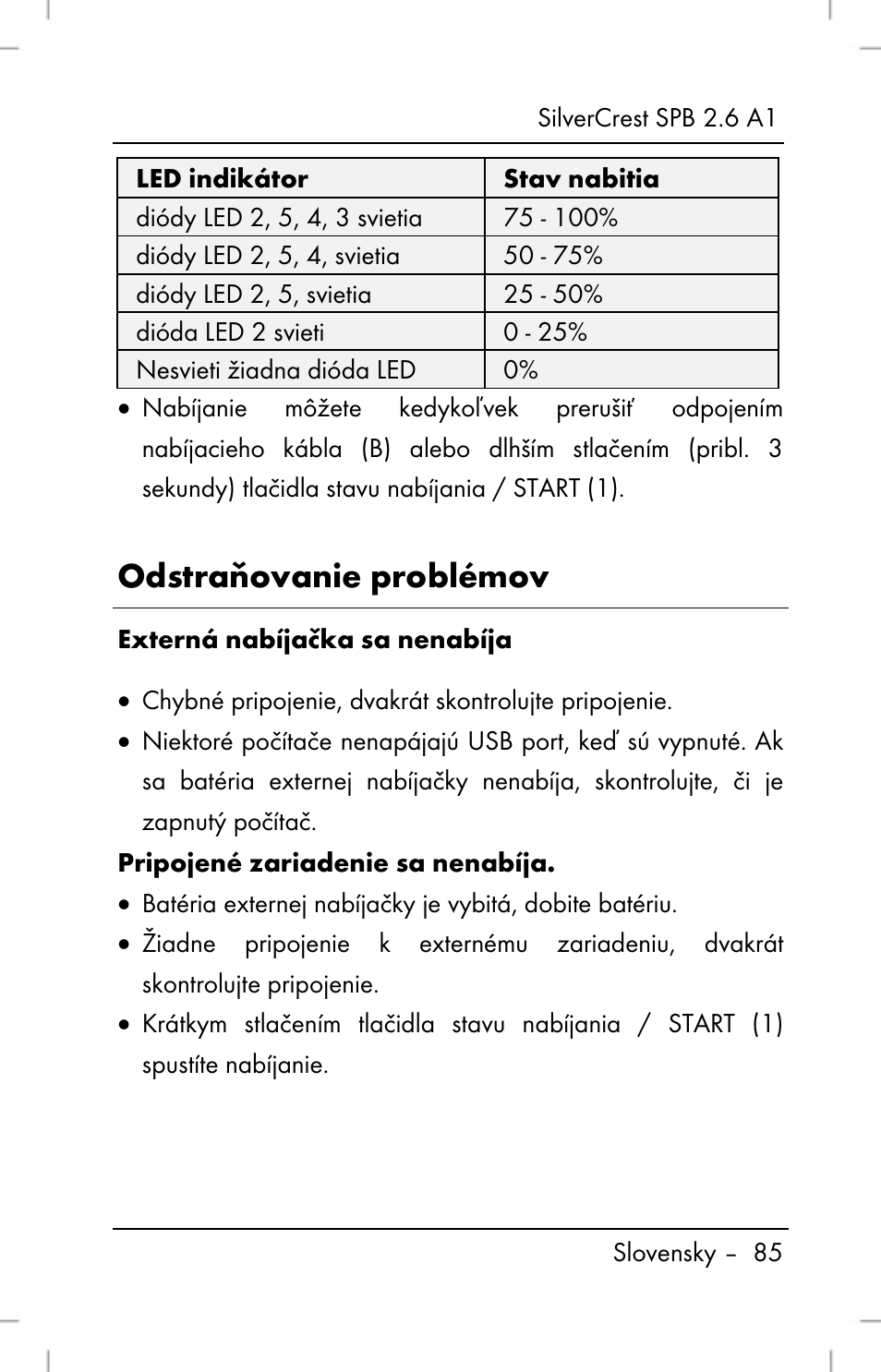 Odstraňovanie problémov | Silvercrest SPB 2.6 A1 User Manual | Page 87 / 106
