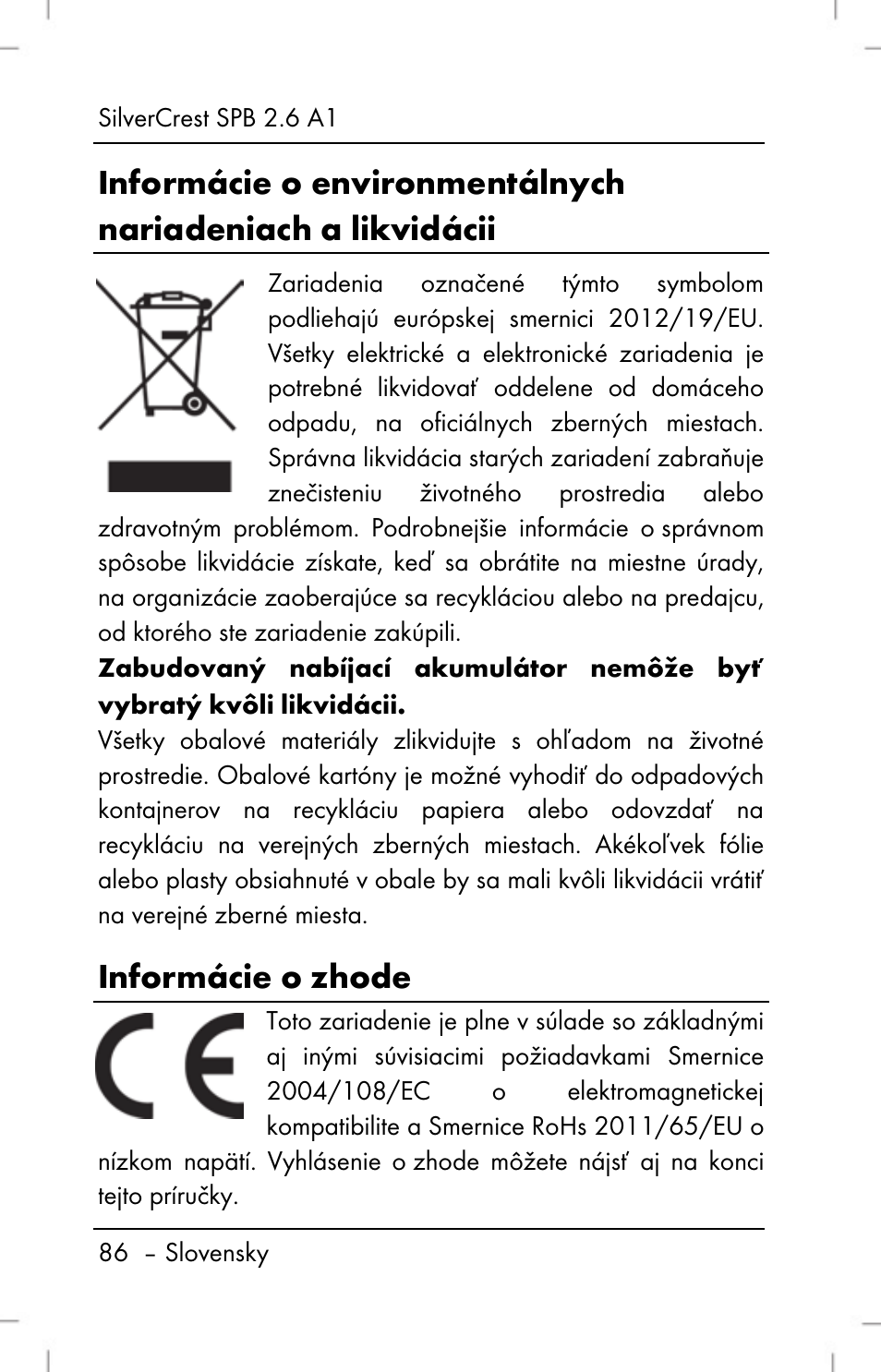 Informácie o zhode | Silvercrest SPB 2.6 A1 User Manual | Page 88 / 106