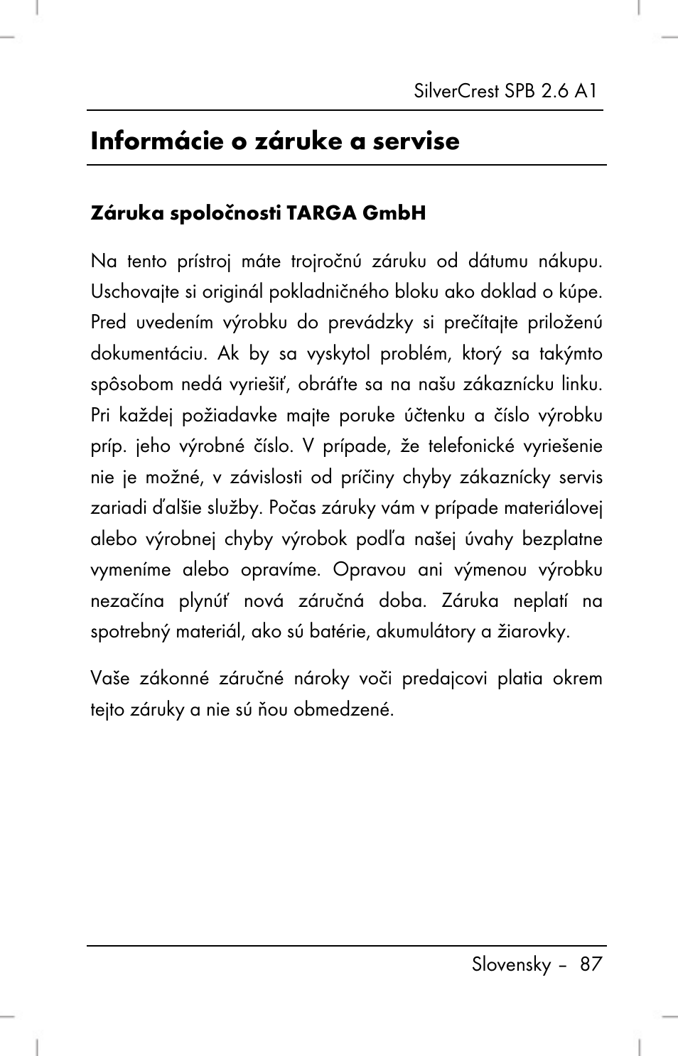 Informácie o záruke a servise | Silvercrest SPB 2.6 A1 User Manual | Page 89 / 106