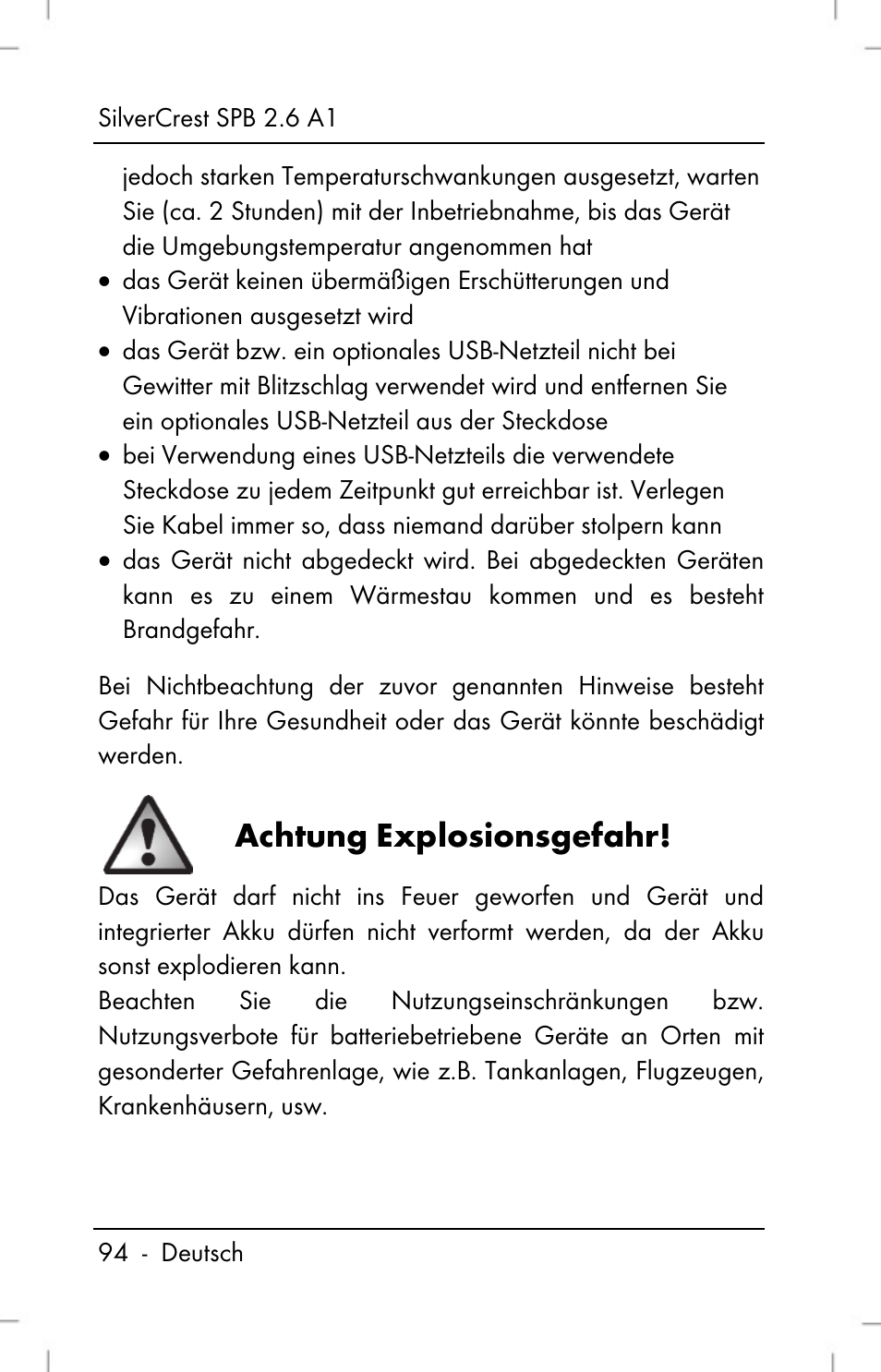 Achtung explosionsgefahr | Silvercrest SPB 2.6 A1 User Manual | Page 96 / 106