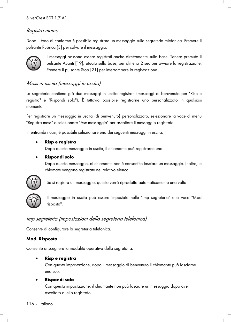 Mess in uscita (messaggi in uscita) | Silvercrest SDT 1.7 A1 User Manual | Page 118 / 192