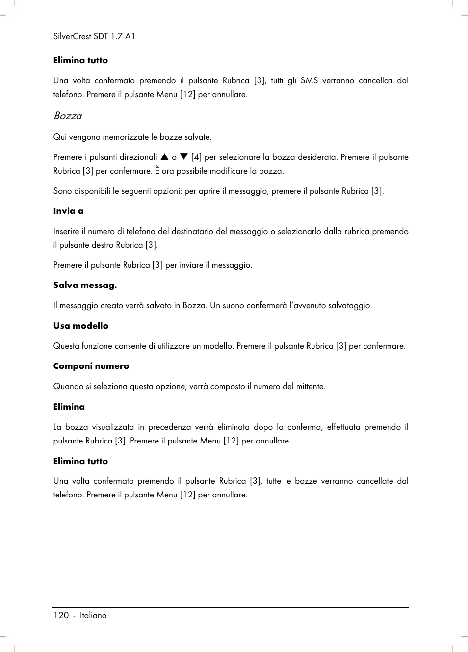 Bozza | Silvercrest SDT 1.7 A1 User Manual | Page 122 / 192