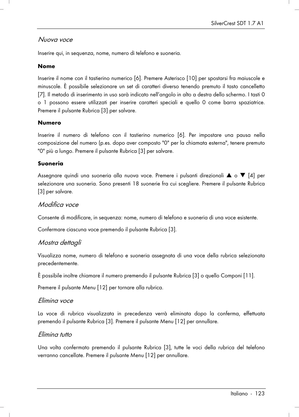 Nuova voce, Modifica voce, Mostra dettagli | Elimina voce, Elimina tutto | Silvercrest SDT 1.7 A1 User Manual | Page 125 / 192