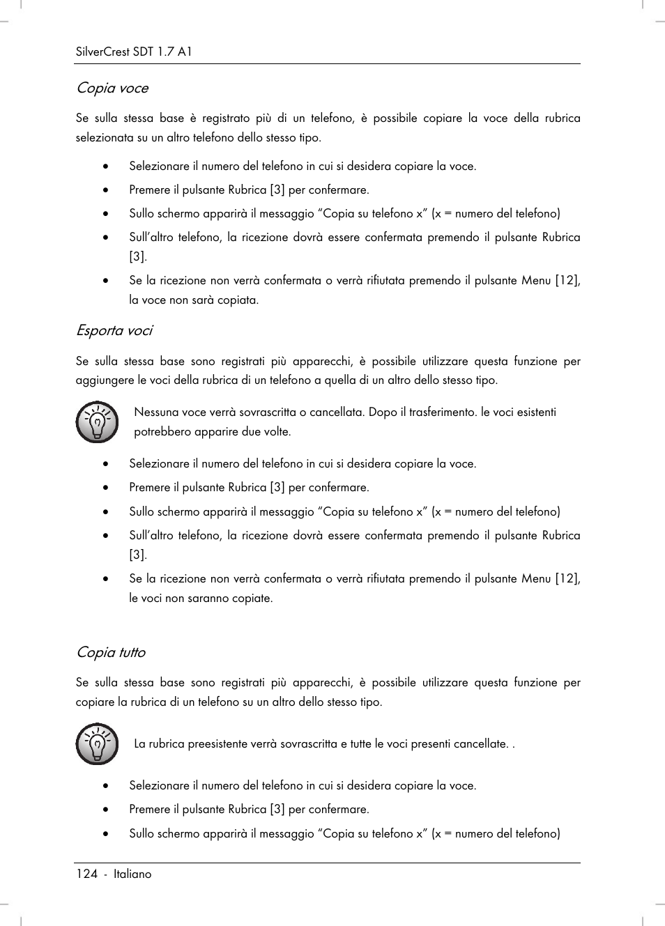 Copia voce, Esporta voci, Copia tutto | Silvercrest SDT 1.7 A1 User Manual | Page 126 / 192