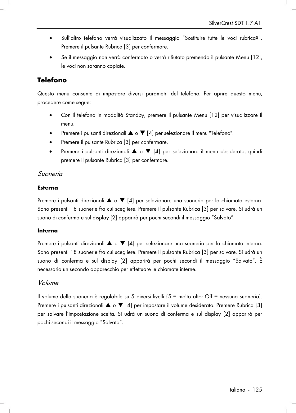 Suoneria, Volume | Silvercrest SDT 1.7 A1 User Manual | Page 127 / 192