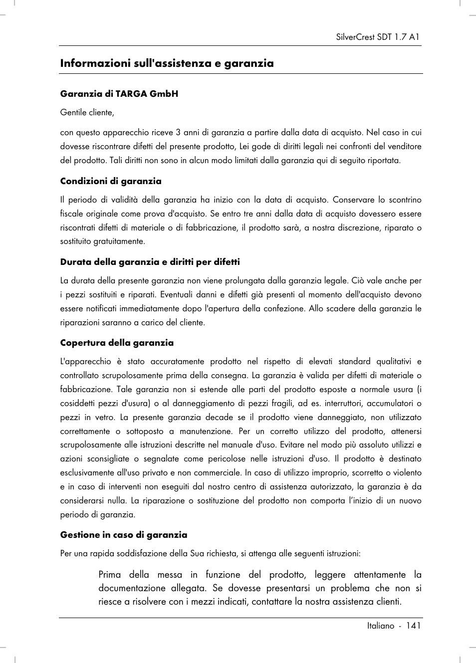 Informazioni sull'assistenza e garanzia | Silvercrest SDT 1.7 A1 User Manual | Page 143 / 192