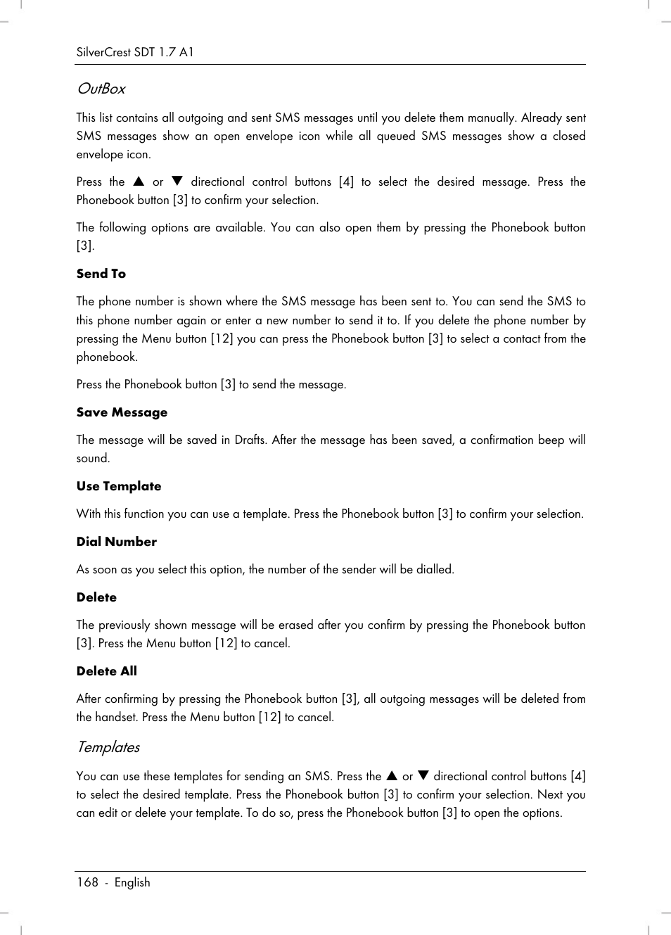 Outbox, Templates | Silvercrest SDT 1.7 A1 User Manual | Page 170 / 192