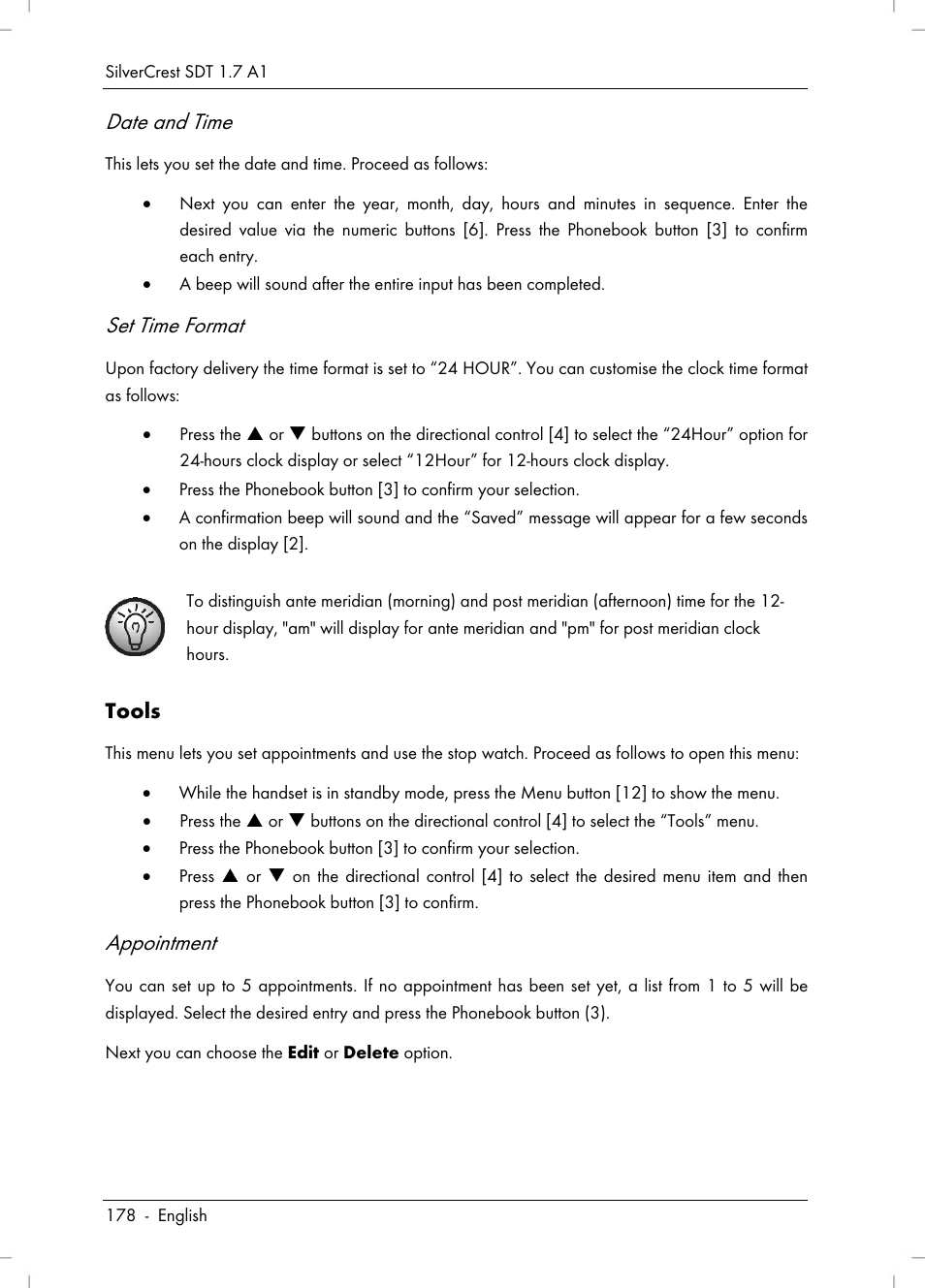 Date and time, Set time format, Appointment | Silvercrest SDT 1.7 A1 User Manual | Page 180 / 192