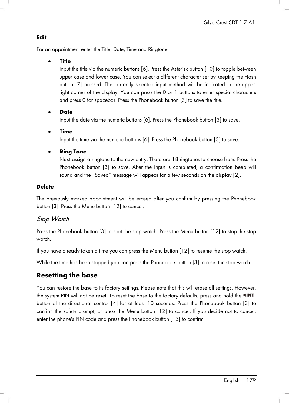 Stop watch | Silvercrest SDT 1.7 A1 User Manual | Page 181 / 192