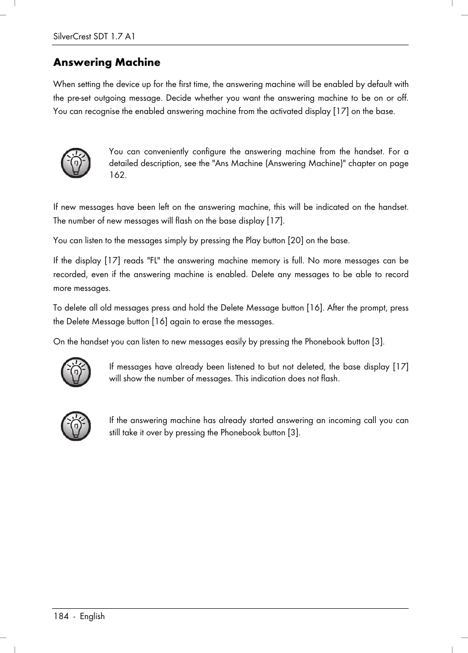 Answering machine | Silvercrest SDT 1.7 A1 User Manual | Page 186 / 192