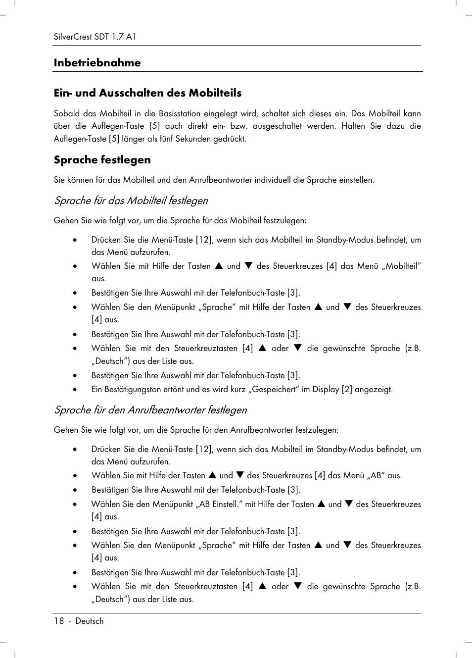 Sprache für das mobilteil festlegen, Sprache für den anrufbeantworter festlegen | Silvercrest SDT 1.7 A1 User Manual | Page 20 / 192