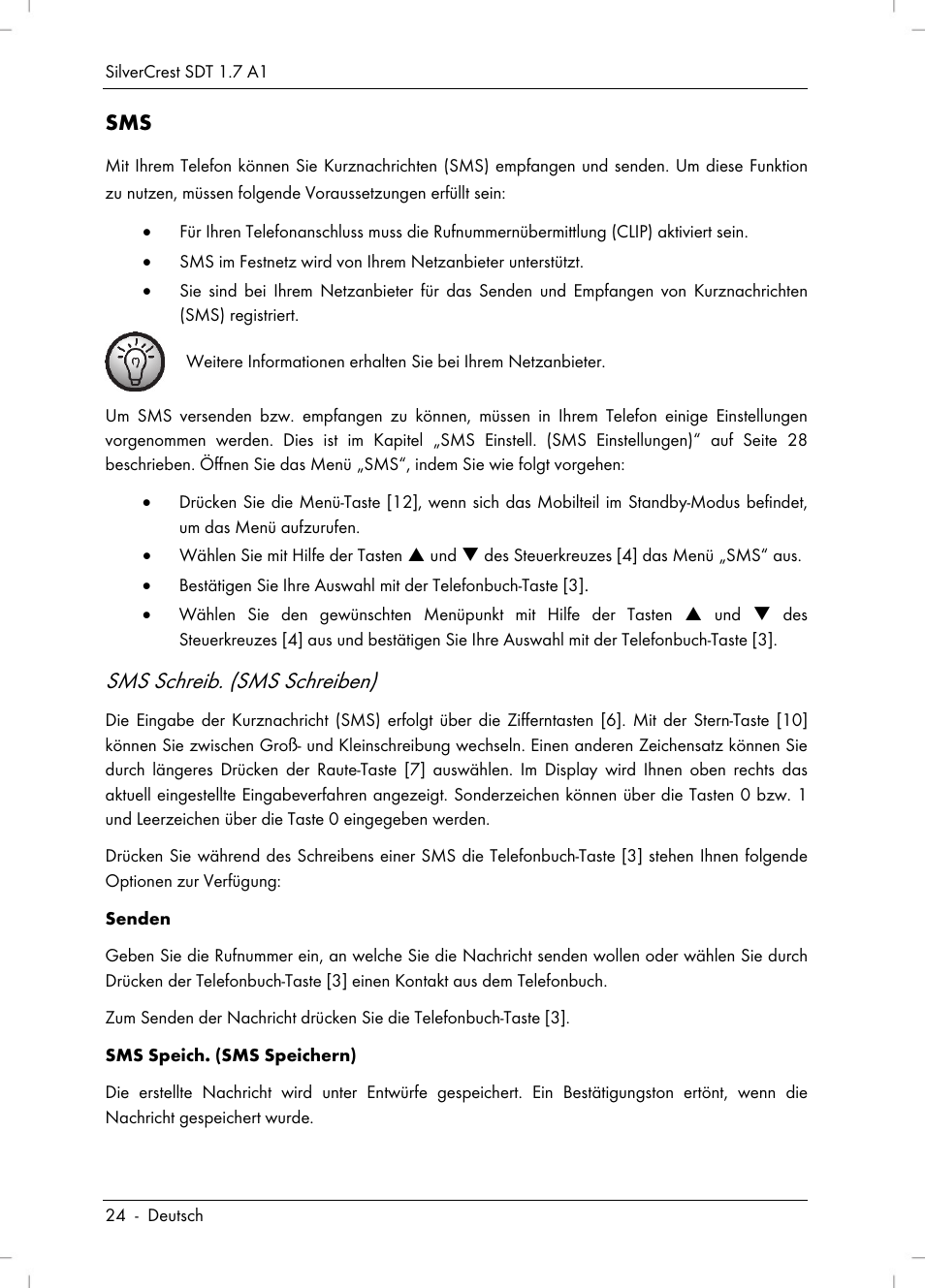 Sms schreib. (sms schreiben) | Silvercrest SDT 1.7 A1 User Manual | Page 26 / 192