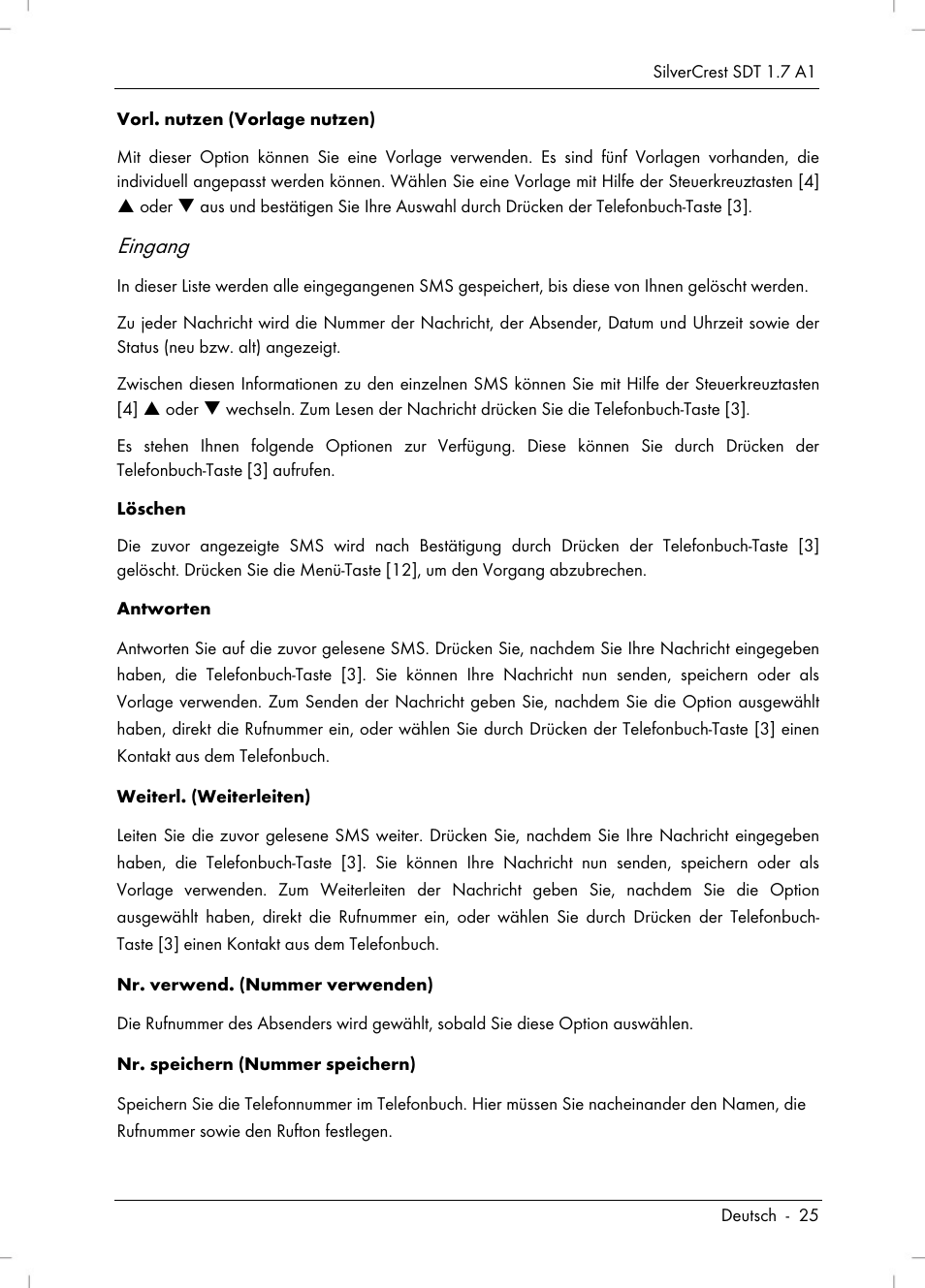 Eingang | Silvercrest SDT 1.7 A1 User Manual | Page 27 / 192
