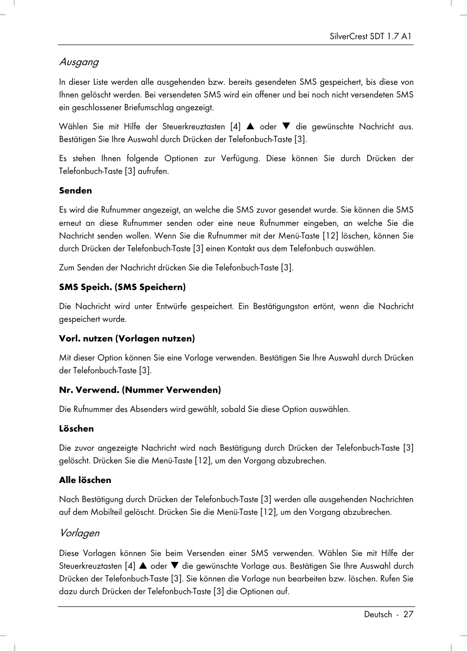 Ausgang, Vorlagen | Silvercrest SDT 1.7 A1 User Manual | Page 29 / 192