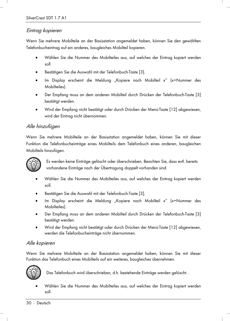 Eintrag kopieren, Alle hinzufügen, Alle kopieren | Silvercrest SDT 1.7 A1 User Manual | Page 32 / 192