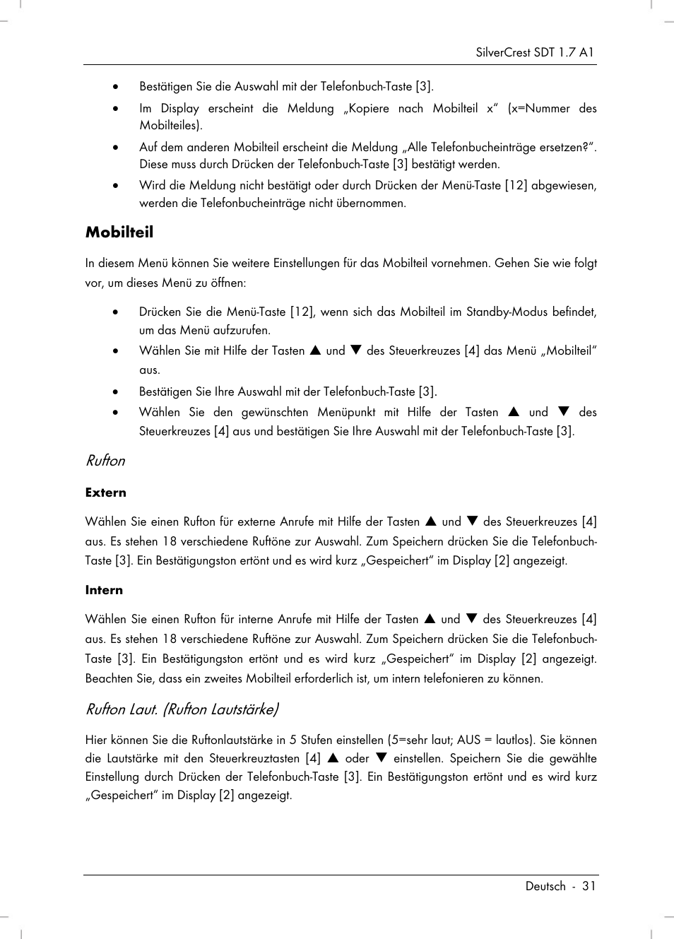 Rufton, Rufton laut. (rufton lautstärke) | Silvercrest SDT 1.7 A1 User Manual | Page 33 / 192