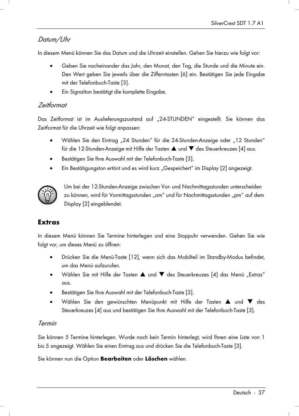 Datum/uhr, Zeitformat, Termin | Silvercrest SDT 1.7 A1 User Manual | Page 39 / 192