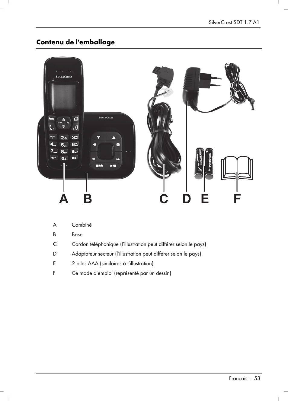 Contenu de l'emballage | Silvercrest SDT 1.7 A1 User Manual | Page 55 / 192