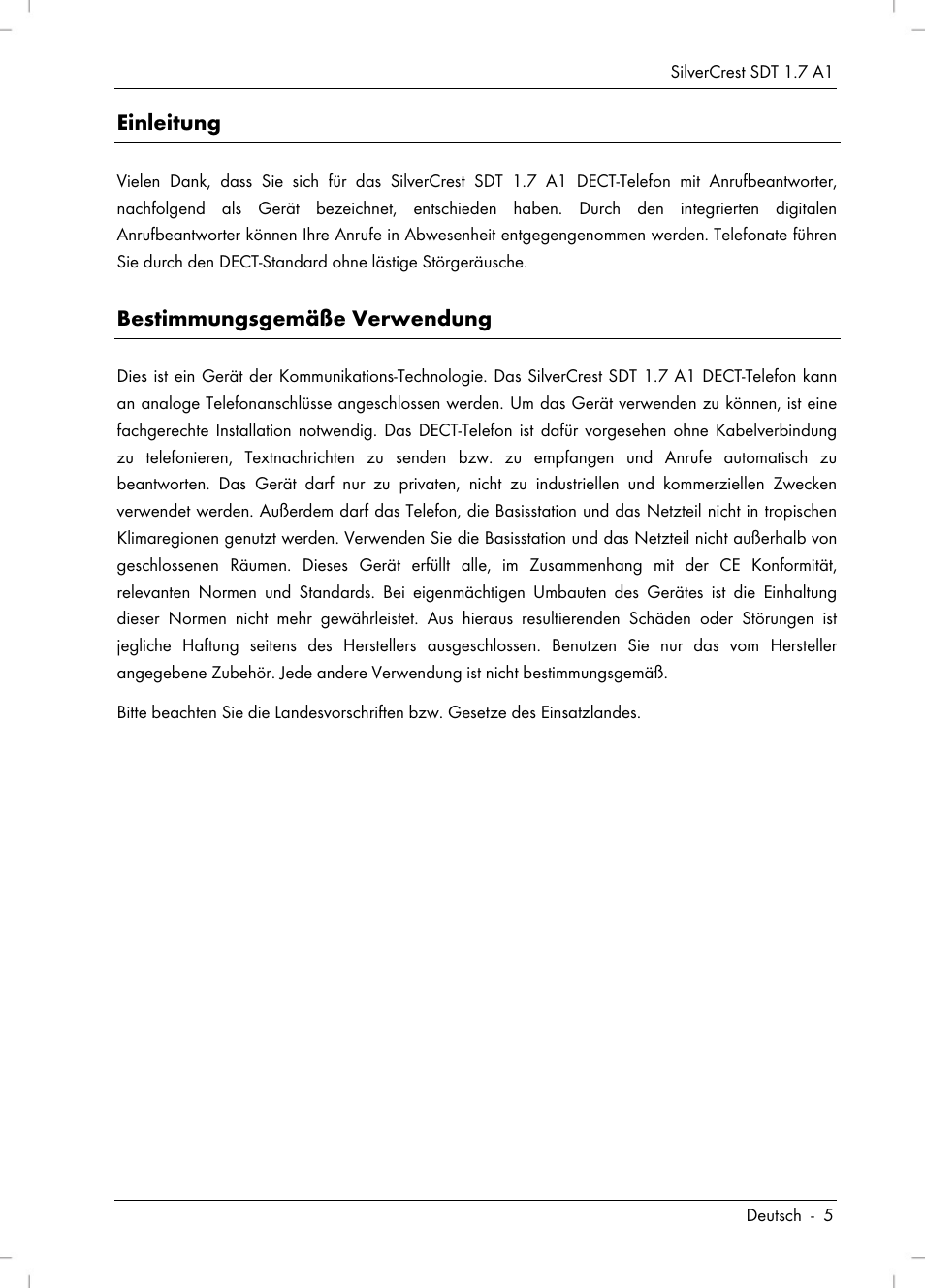 Einleitung, Bestimmungsgemäße verwendung | Silvercrest SDT 1.7 A1 User Manual | Page 7 / 192