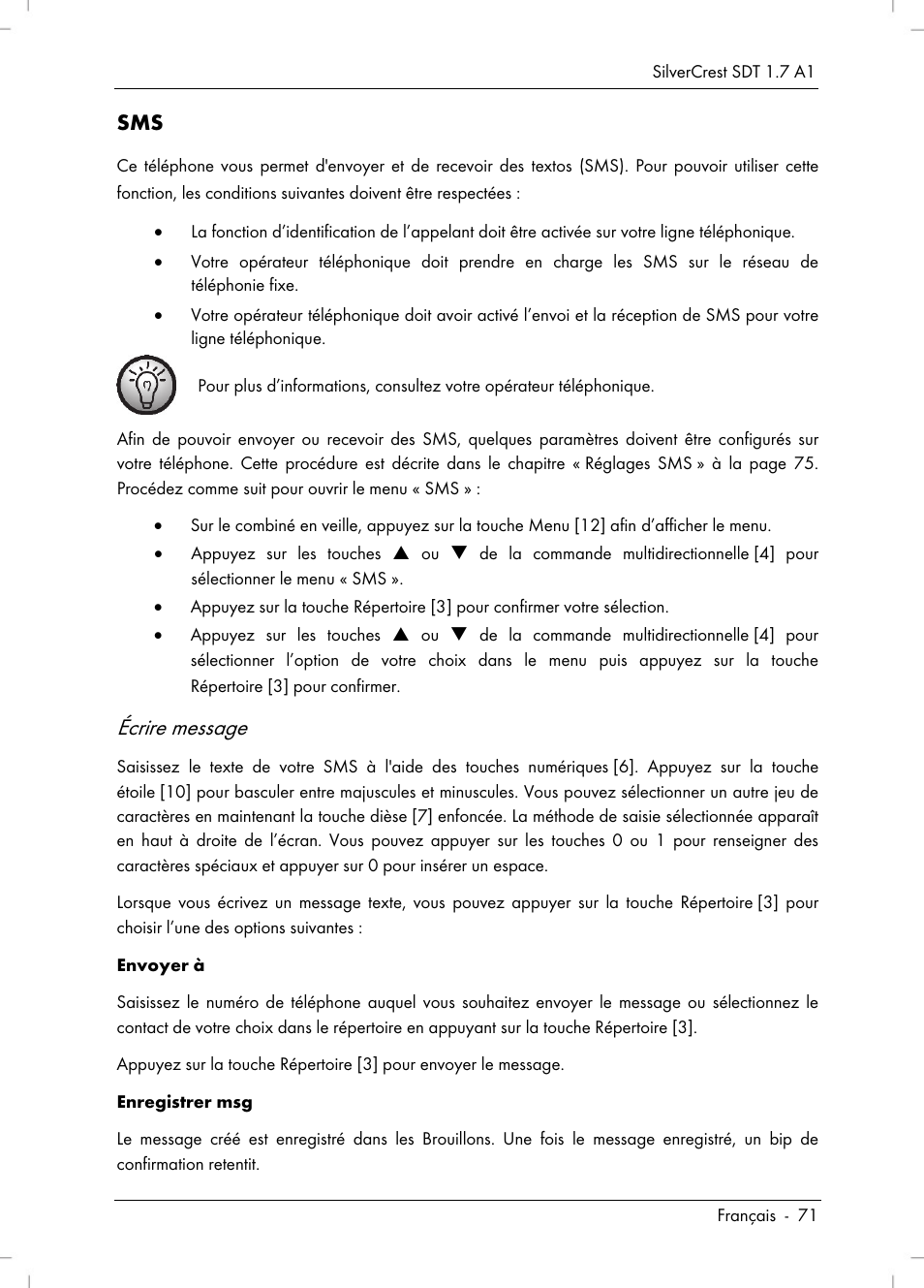 Écrire message | Silvercrest SDT 1.7 A1 User Manual | Page 73 / 192