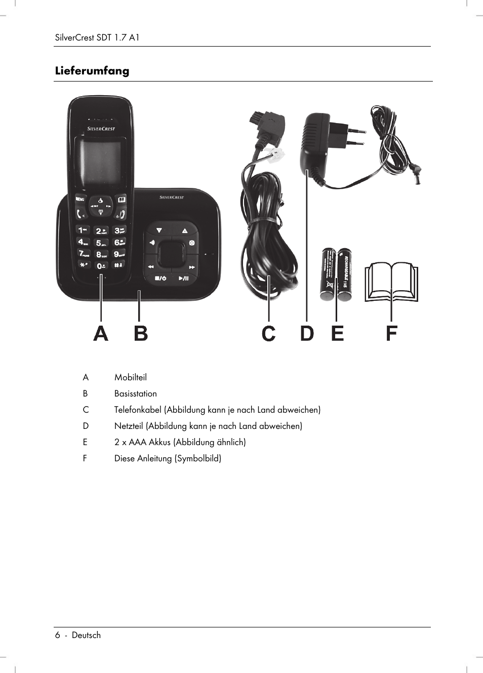 Lieferumfang | Silvercrest SDT 1.7 A1 User Manual | Page 8 / 192
