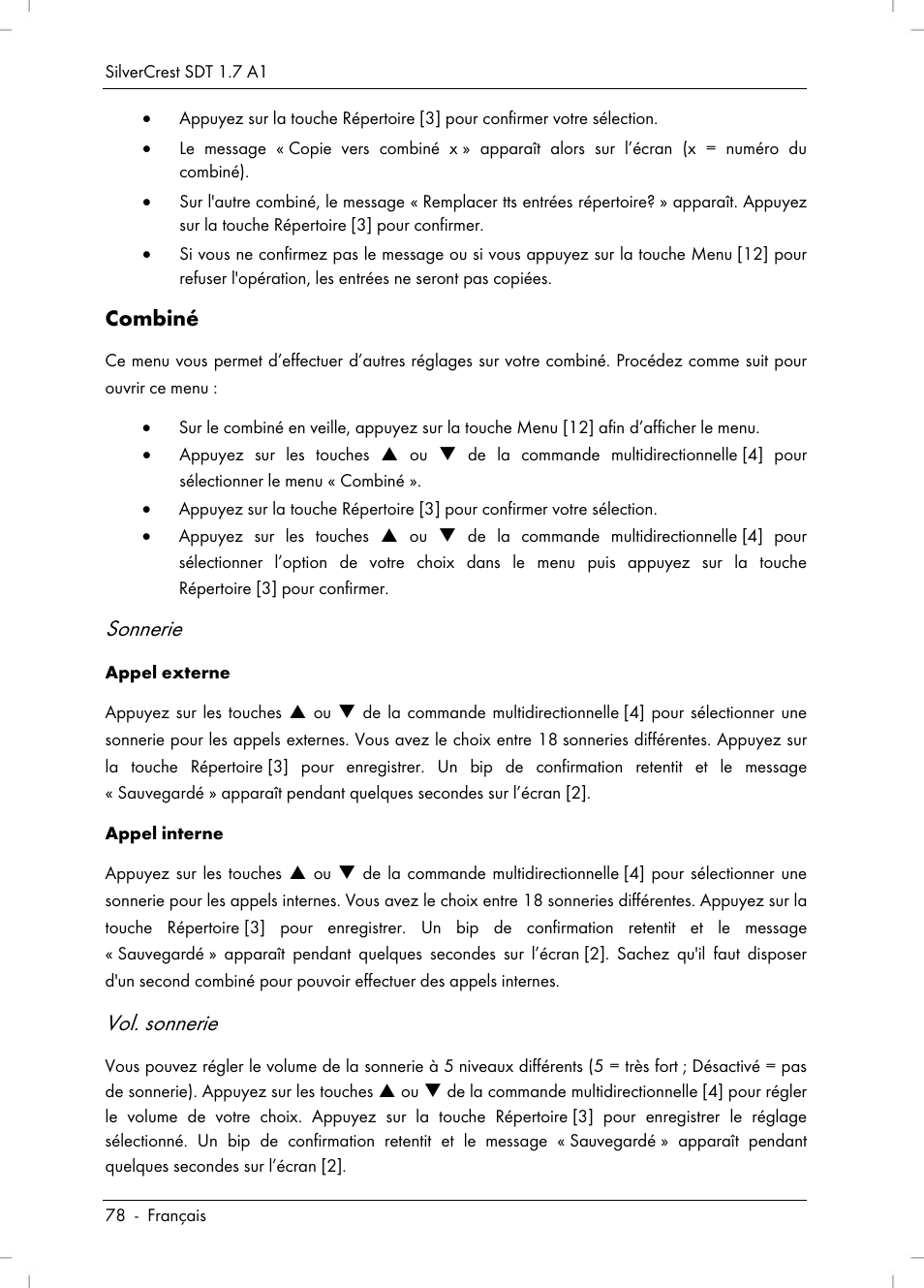 Sonnerie, Vol. sonnerie | Silvercrest SDT 1.7 A1 User Manual | Page 80 / 192