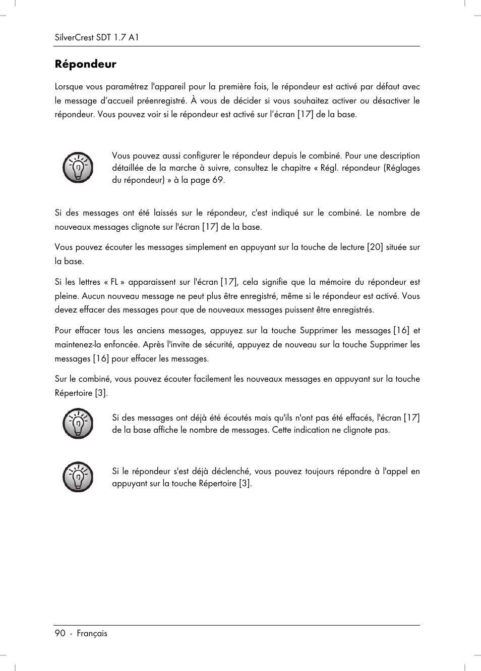 Répondeur | Silvercrest SDT 1.7 A1 User Manual | Page 92 / 192