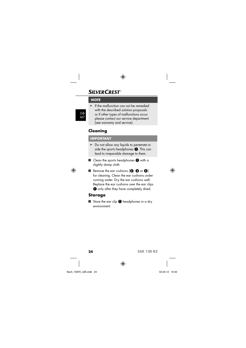 Cleaning, Storage | Silvercrest SSK 120 B2 User Manual | Page 27 / 45