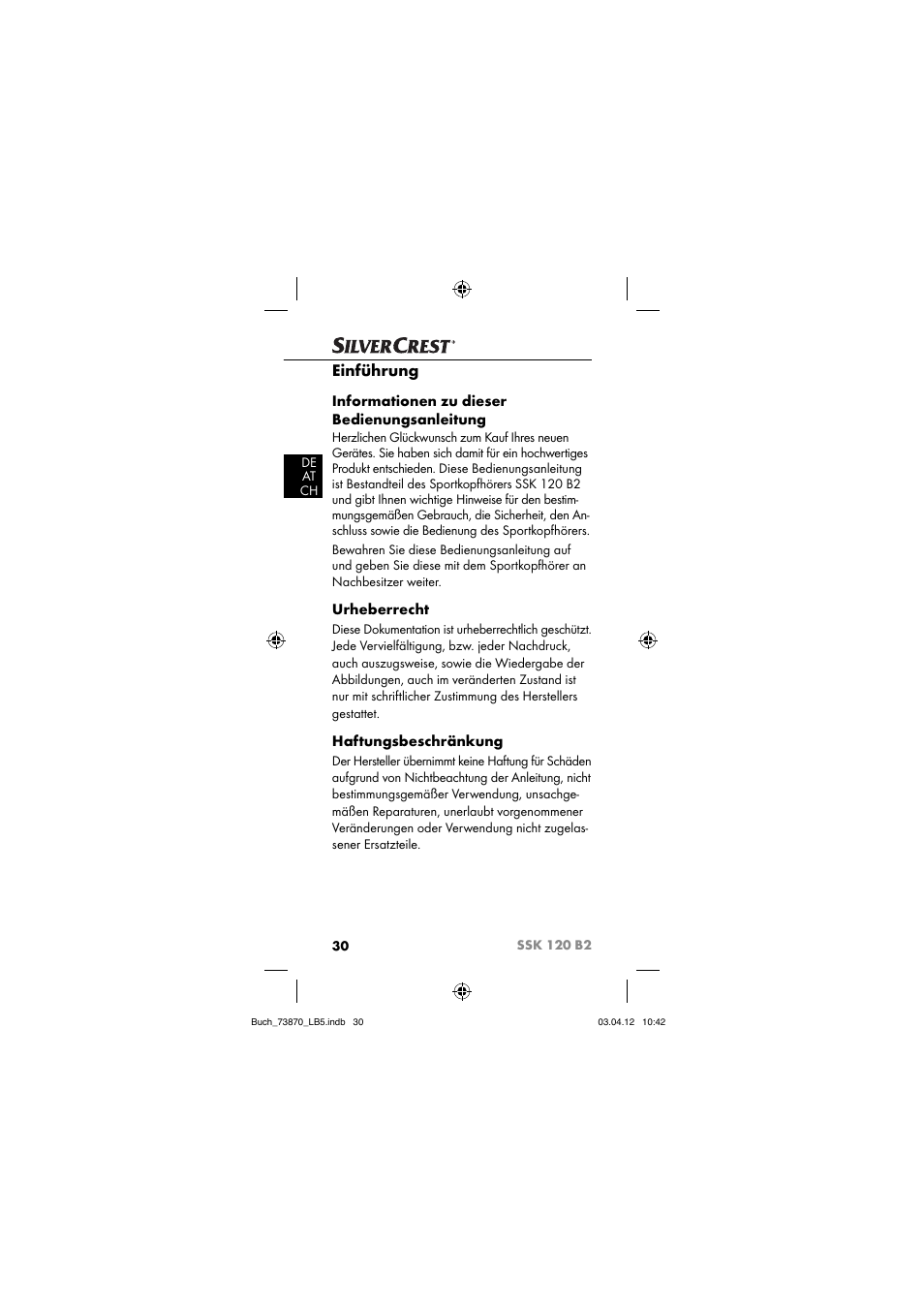 Einführung, Informationen zu dieser bedienungsanleitung, Urheberrecht | Haftungsbeschränkung | Silvercrest SSK 120 B2 User Manual | Page 33 / 45