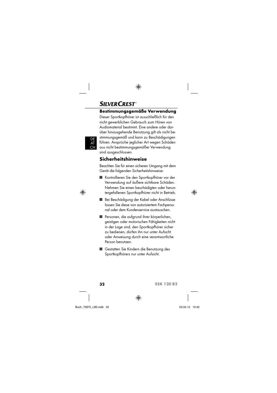 Sicherheitshinweise, Bestimmungsgemäße verwendung | Silvercrest SSK 120 B2 User Manual | Page 35 / 45