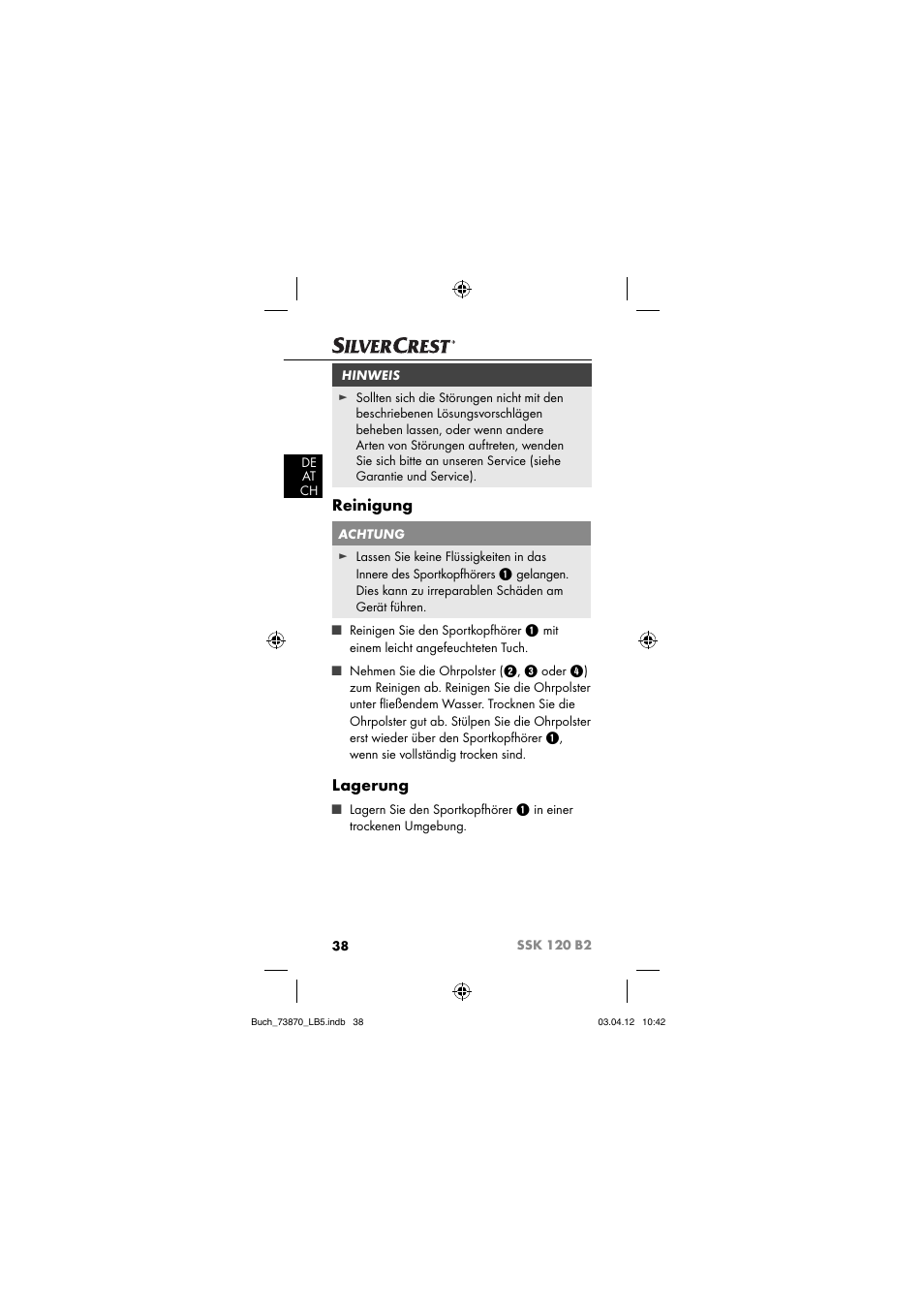 Reinigung, Lagerung | Silvercrest SSK 120 B2 User Manual | Page 41 / 45