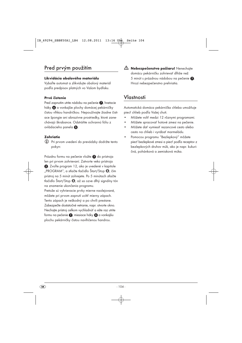 Pred prvým použitím, Vlastnosti | Silvercrest SBB 850 A1 User Manual | Page 106 / 146